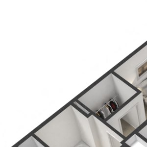One bedroom, one bathroom rendering